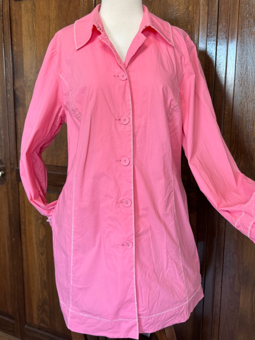Barbiecore Pink Sigrid Olsen Sport Contrast Stitch Jacket Trench Coat L